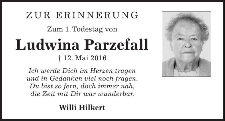 Traueranzeige Ludwina Parzefall