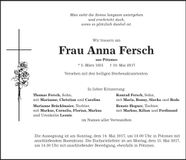 Traueranzeige Anna Fersch