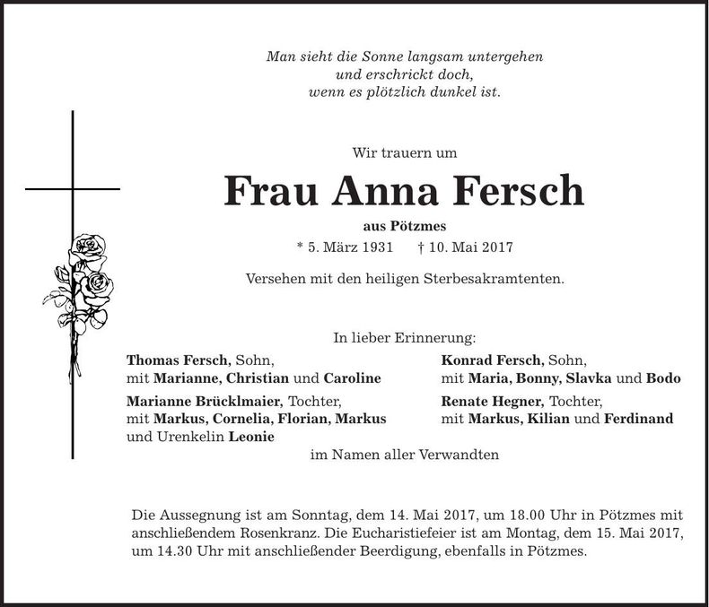 Traueranzeige Anna Fersch