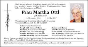 Traueranzeige Martha Ottl