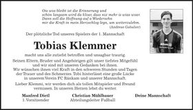 Traueranzeige Tobias Klemmer