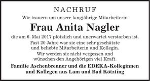 Traueranzeige Anita Nagler