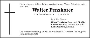 Traueranzeige Walter Penzkofer