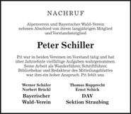 Traueranzeige Peter Schiller