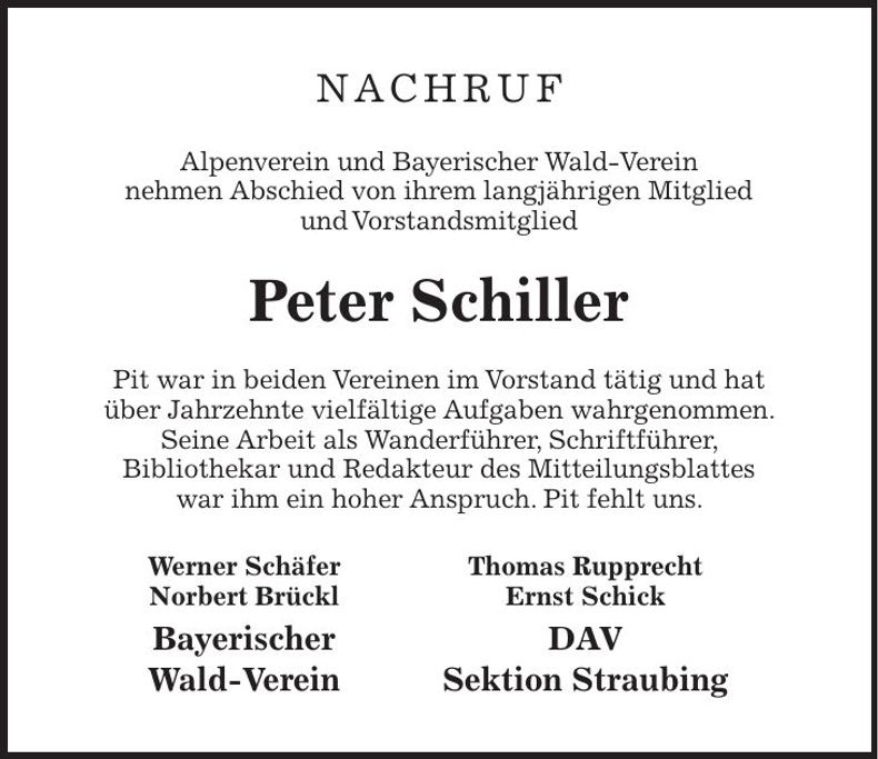 Traueranzeige Peter Schiller