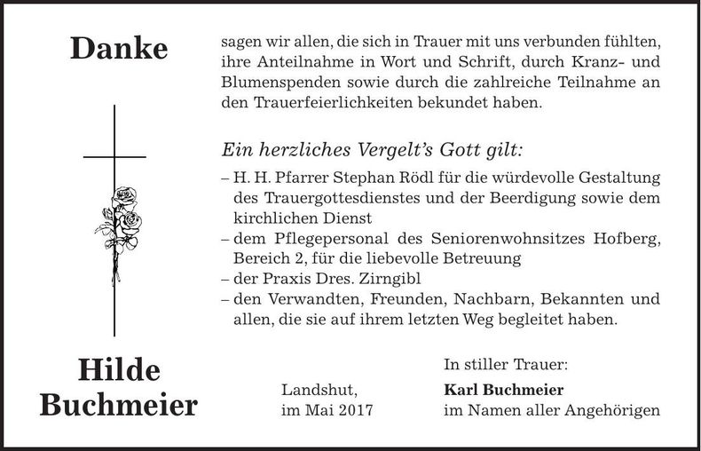 Traueranzeige Hilde Buchmeier