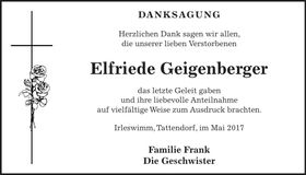 Traueranzeige Elfriede Geigenberger