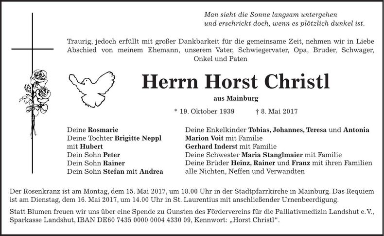 Traueranzeige Horst Christl