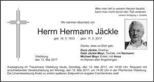 Traueranzeige Hermann Jäckle