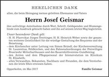 Traueranzeige Josef Geismar