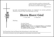 Traueranzeige Horst Gösl