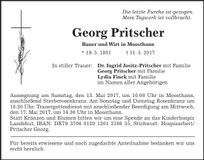 Traueranzeige Georg Pritscher