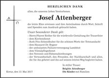 Traueranzeige Josef Attenberger