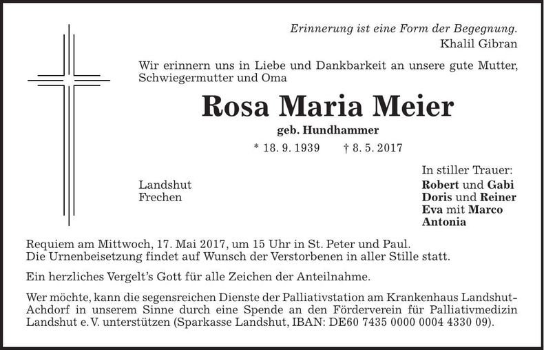 Traueranzeige Rosa Maria Meier