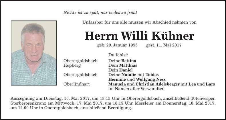 Traueranzeige Willi Kühner