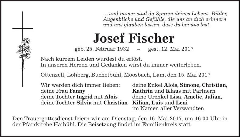 Traueranzeige Josef Fischer
