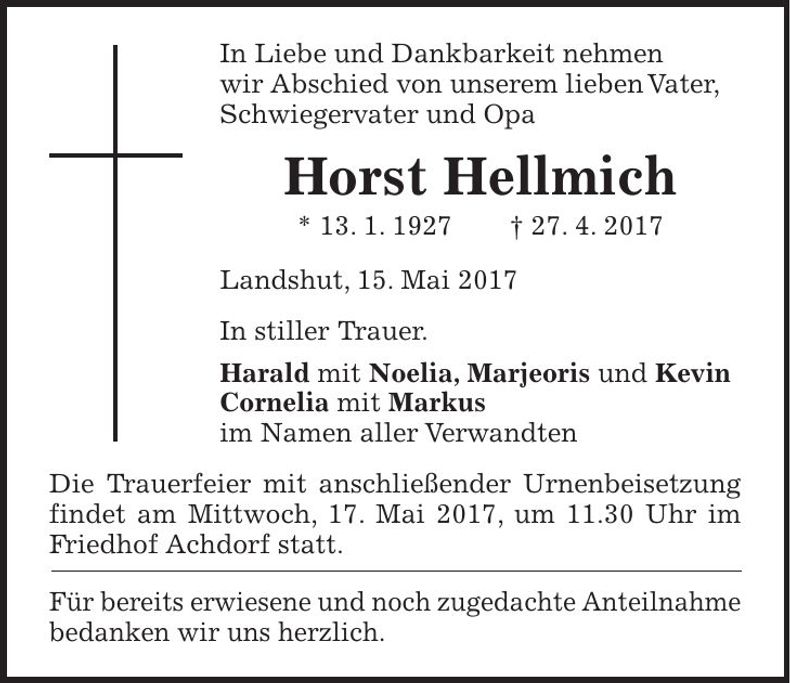 Traueranzeige Horst Hellmich