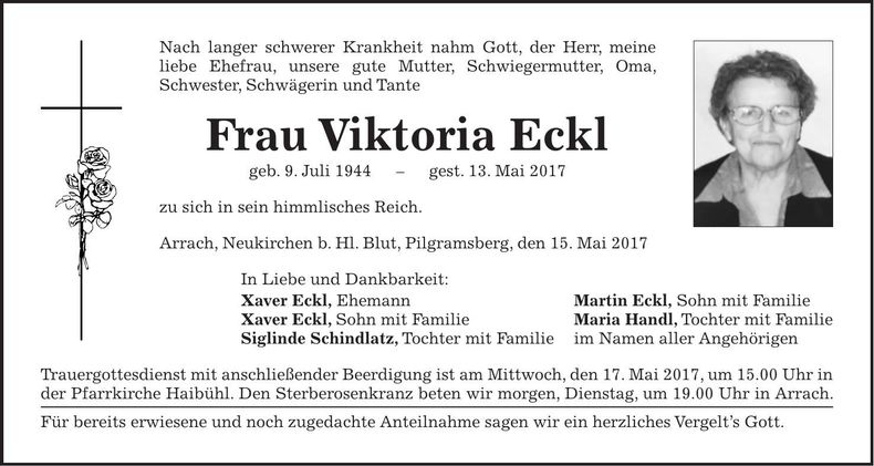 Traueranzeige Viktoria Eckl