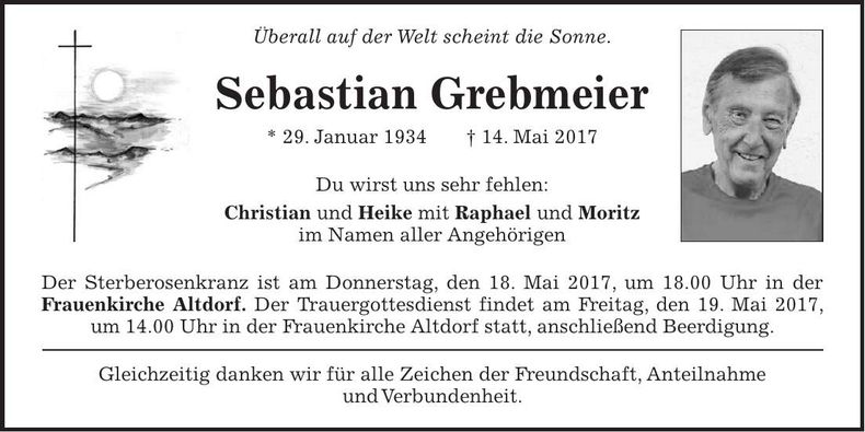 Traueranzeige Sebastian Grebmeier