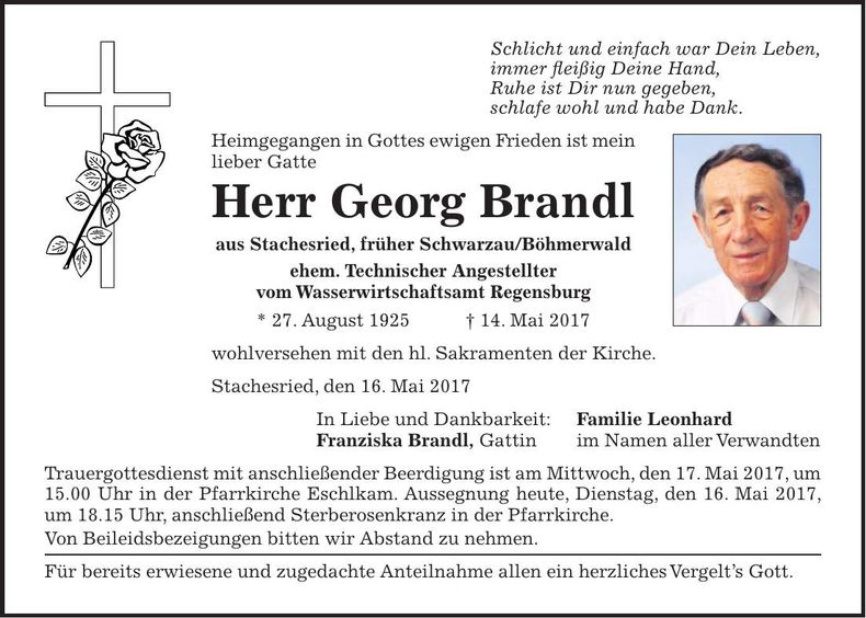 Traueranzeige Georg Brandl