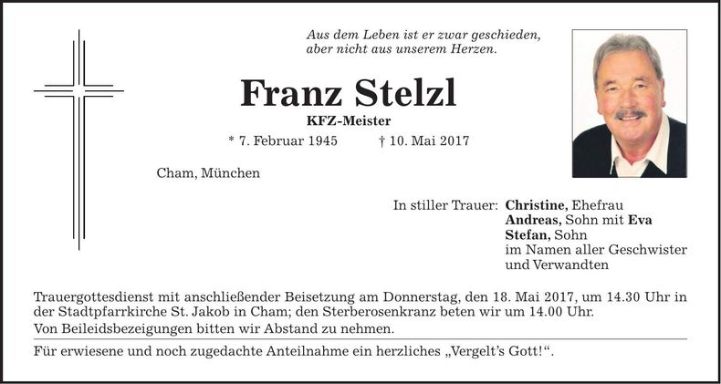 Traueranzeige Franz Stelzl