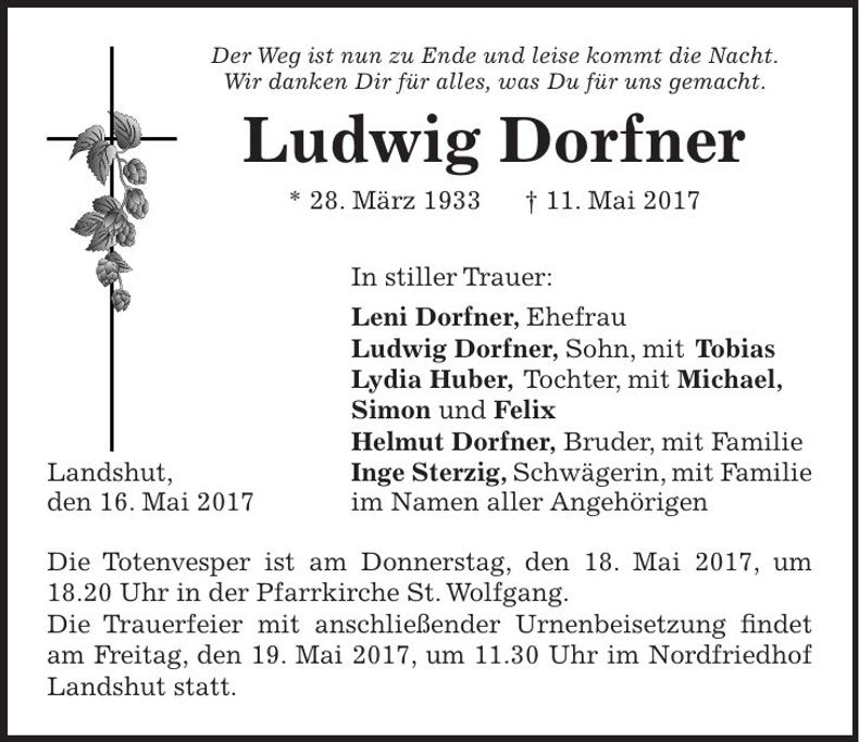 Traueranzeige Ludwig Dorfner