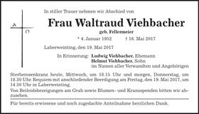 Traueranzeige Waltraud Viehbacher