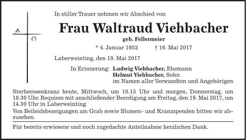 Traueranzeige Waltraud Viehbacher