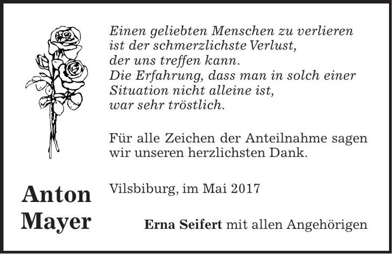 Traueranzeige Anton Mayer
