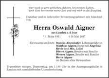 Traueranzeige Oswald Aigner