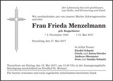 Traueranzeige Frieda Menzelmann
