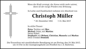 Traueranzeige Christoph Müller