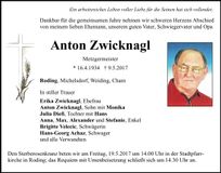 Traueranzeige Anton Zwicknagl