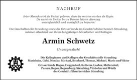Traueranzeige Armin Schwetz