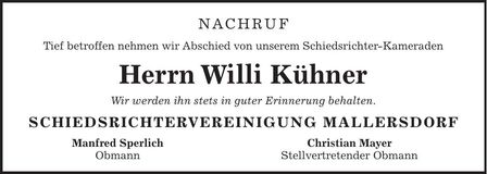 Traueranzeige Willi Kühner