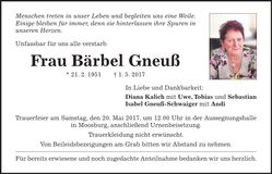 Traueranzeige Bärbel Gneuß