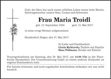 Traueranzeige Maria Troidl
