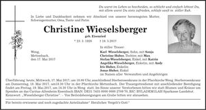 Traueranzeige Christine Wieselsberger