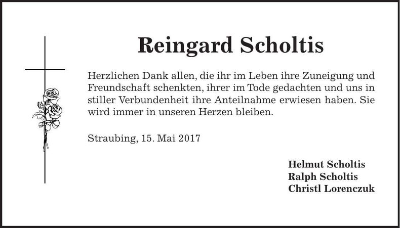 Traueranzeige Reingard Scholtis