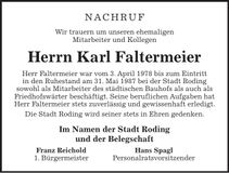 Traueranzeige Karl Faltermeier