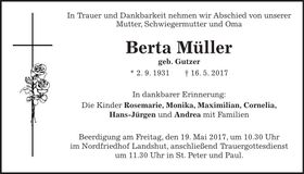 Traueranzeige Berta Müller
