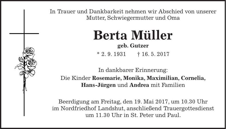Traueranzeige Berta Müller