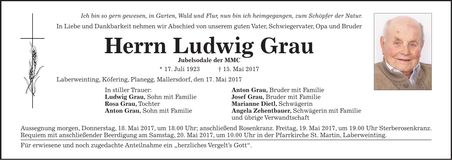 Traueranzeige Ludwig Grau