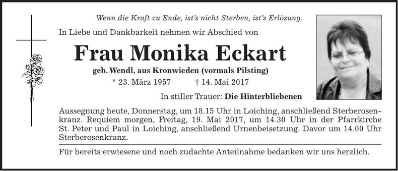 Traueranzeige Monika Eckart
