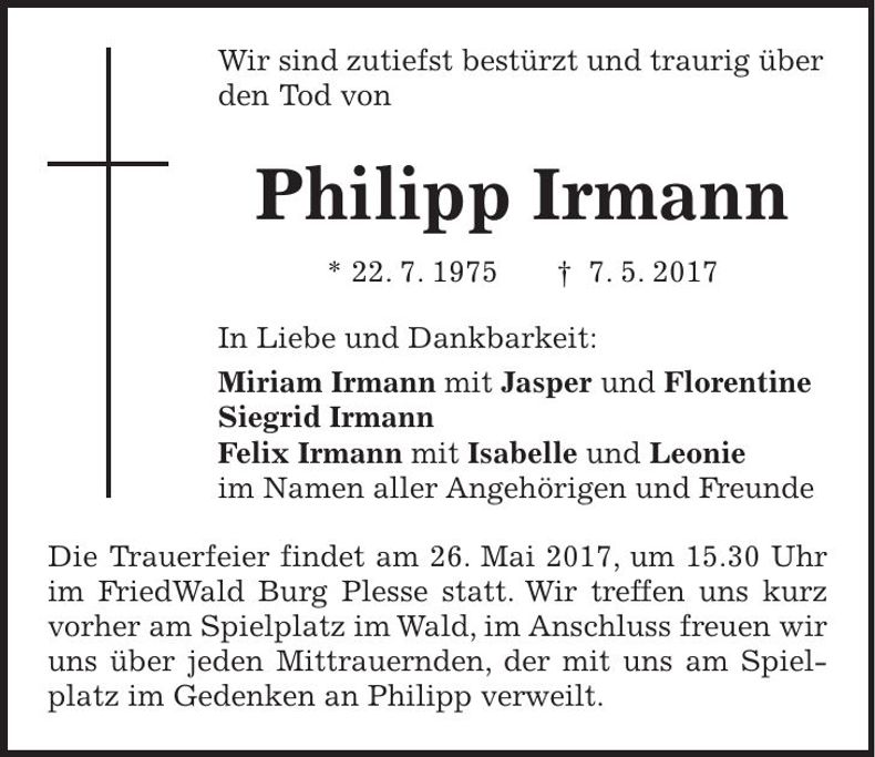 Traueranzeige Philipp Irmann