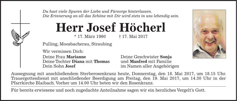 Traueranzeige Josef Höcherl