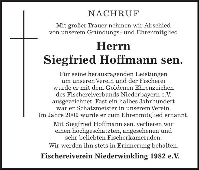 Traueranzeige Siegfried Hoffmann