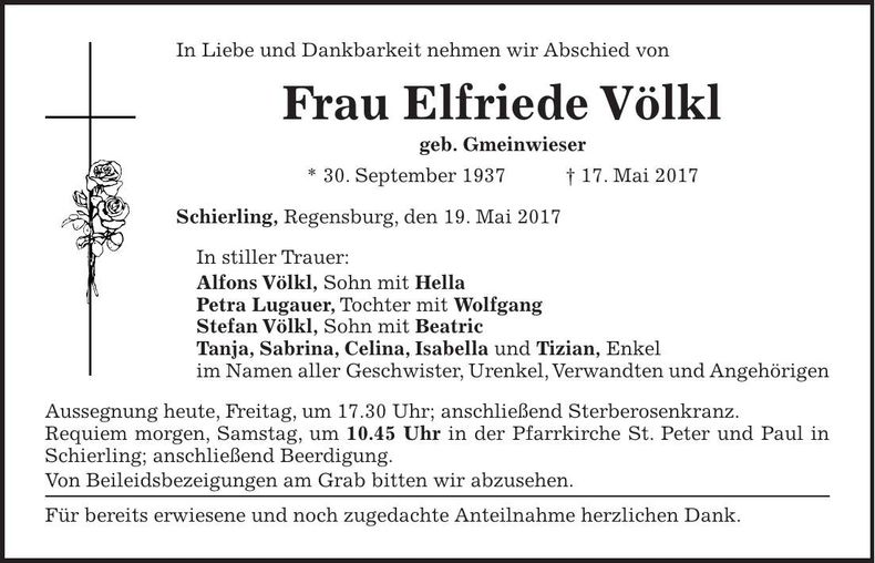 Traueranzeige Elfriede Völkl