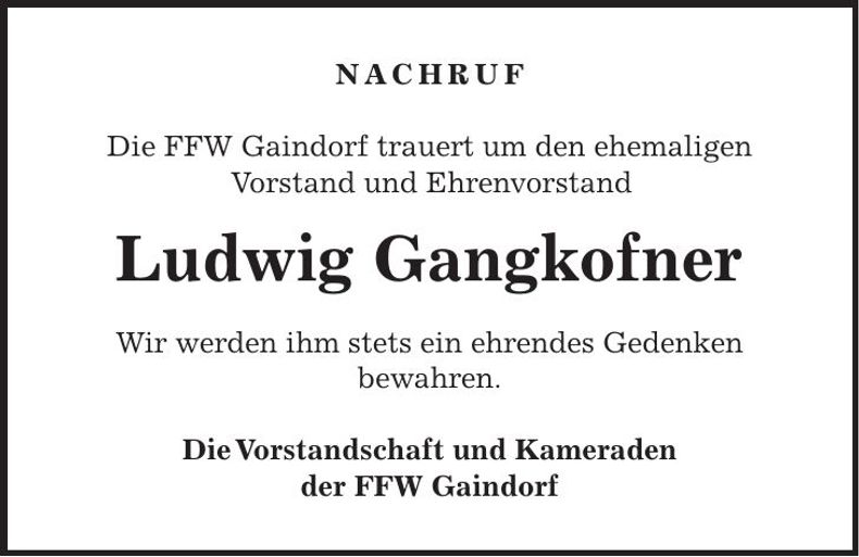 Traueranzeige Ludwig Gangkofner