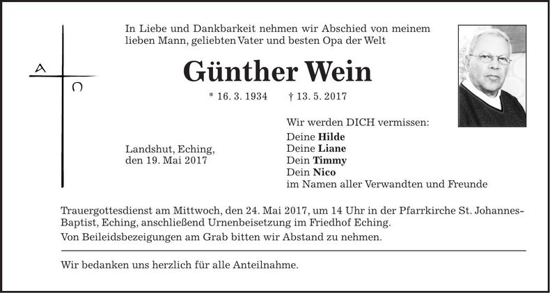 Traueranzeige Günther Wein